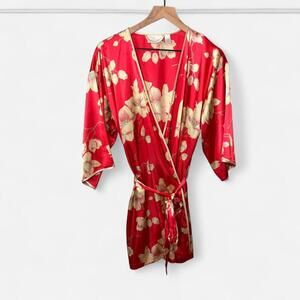 Red Satin Kimono Robe With
